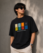 Premium Drop Shoulder Graphic T-Shirt – One Day At A Time | Black
