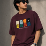 Premium Drop Shoulder Graphic T-Shirt – One Day At A Time | Maroon