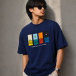 Premium Drop Shoulder Graphic T-Shirt – One Day At A Time | Navy Blue
