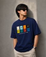 Premium Drop Shoulder Graphic T-Shirt – One Day At A Time | Navy Blue
