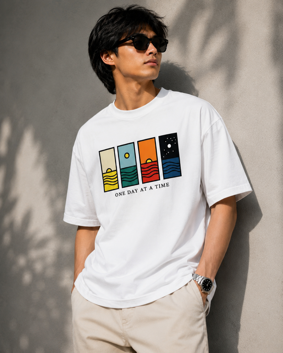 ChatGPT Image Jul 17, 2026, 01_08_26 AM Premium Drop Shoulder Graphic T-Shirt – One Day At A Time | White - Image 1