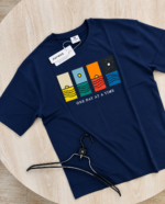 Premium Drop Shoulder Graphic T-Shirt – One Day At A Time | Navy Blue - Image 2
